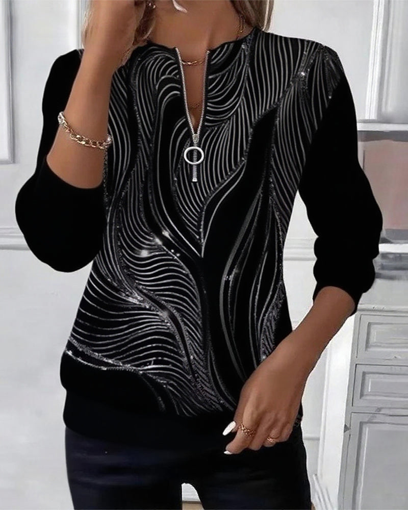 Bluza z nadrukiem, swobodna, zapinana na suwak