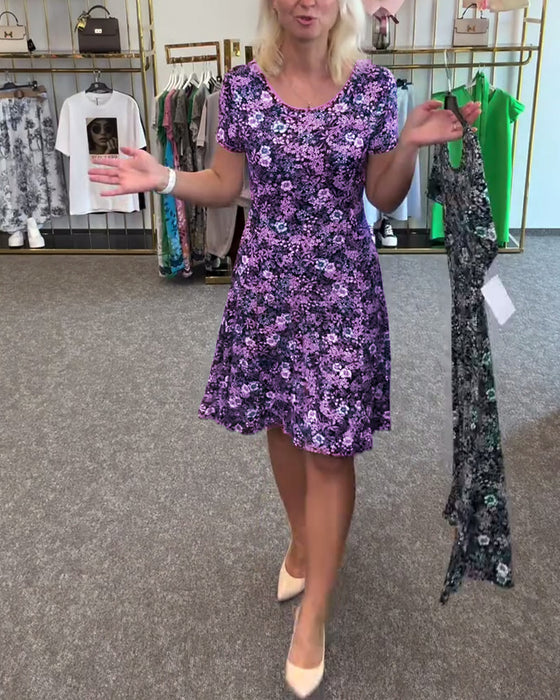 Sukienka Elegancka Wysmukła Talia Drukowana