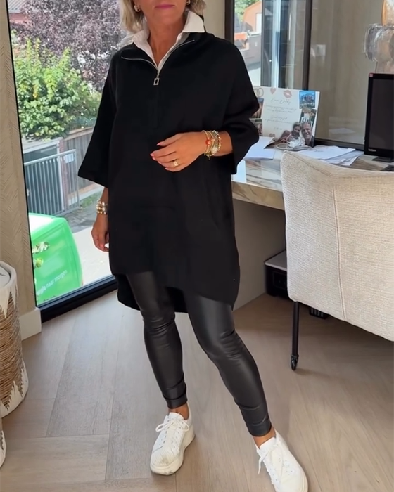 Sweter Stójka Pół Zamek Luźny