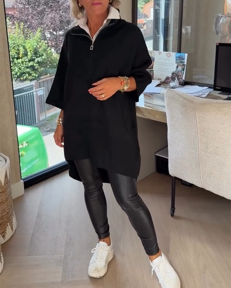 Sweter Stójka Pół Zamek Luźny