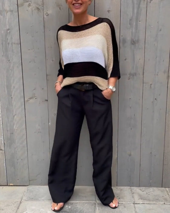 Sweter z okrągłym dekoltem i blokami kolorów