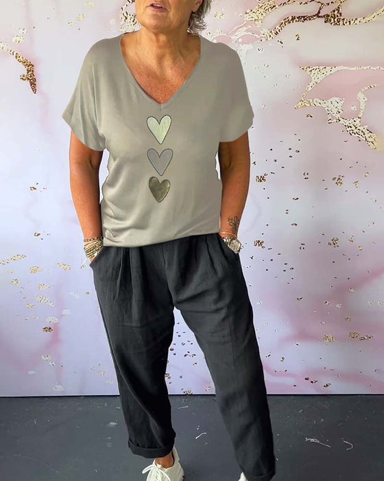 Bluzka Love z krótkim rękawem i dekoltem w kształcie litery V