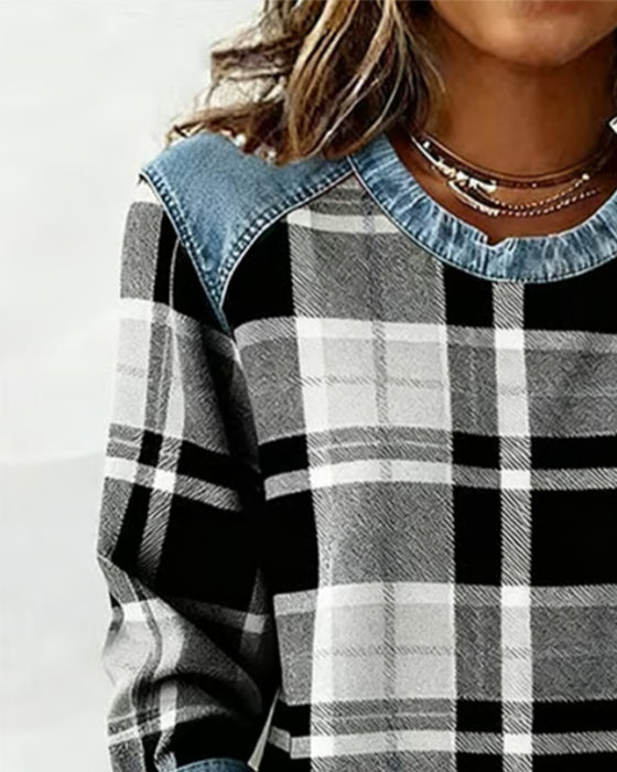 Modna Bluza W Kraciasty Patchwork