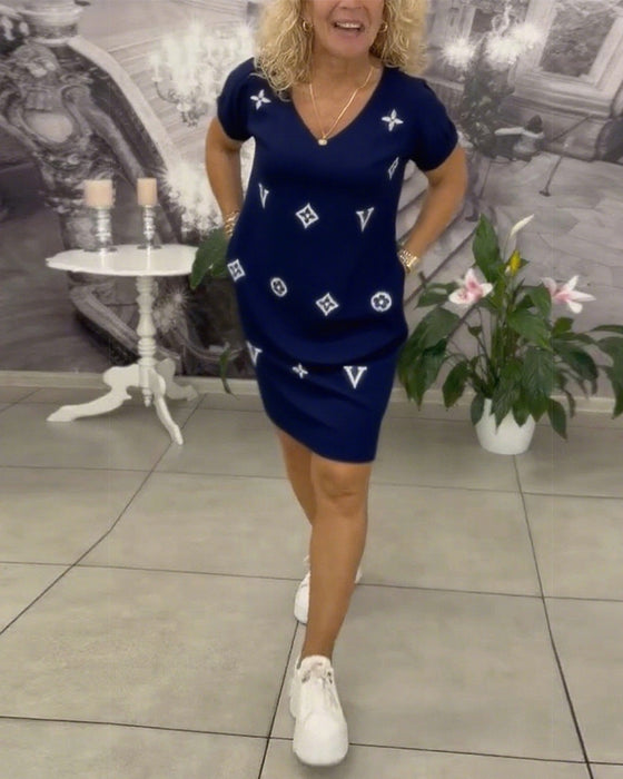 Sukienka Moda Dekolt V Krótki Rękaw