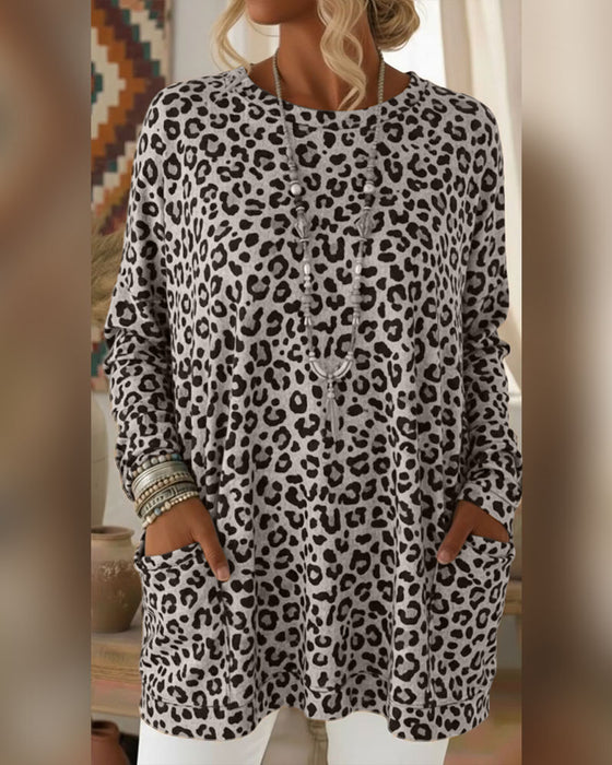 Top Z Leopardzim Printem I Okrągłym Dekoltem
