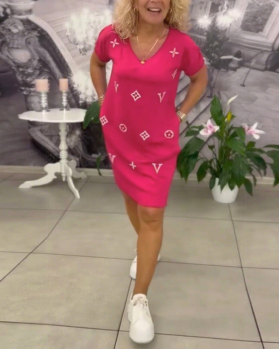 Sukienka Moda Dekolt V Krótki Rękaw