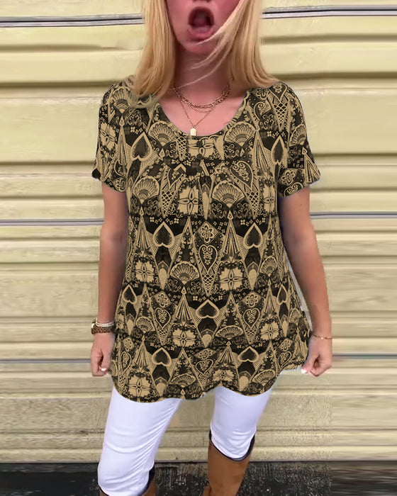 Koszulka casual retro okrągły dekolt nadruk