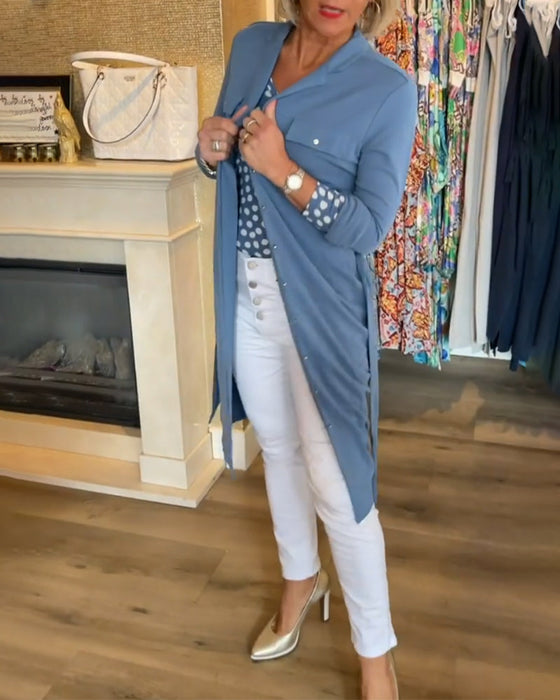 Płaszcz zapinany na guziki w swobodnym jednolitym kolorze