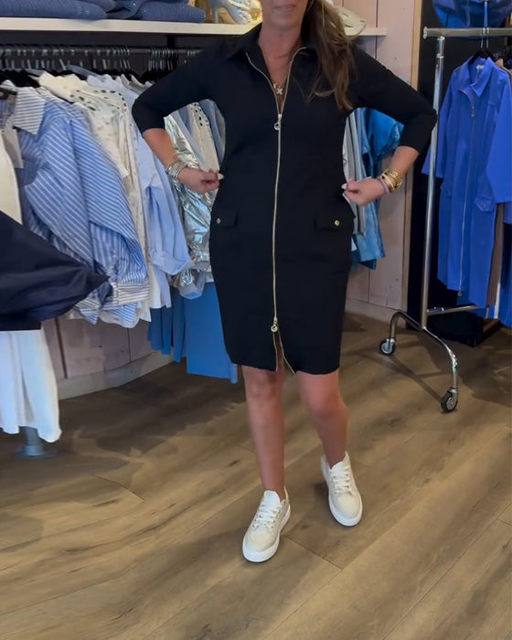 Sukienka Kołnierz Jednokolorowy Zamek Długi Rękaw