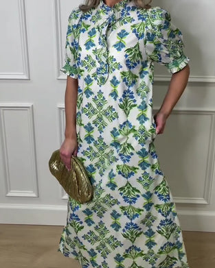 Sukienka Roślinny Nadruk Stójka