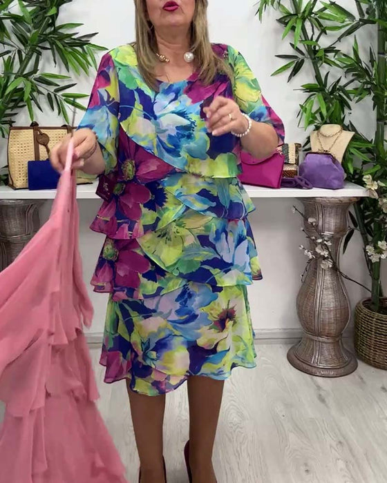 Sukienka z okrągłym dekoltem w kwiatowy wzór