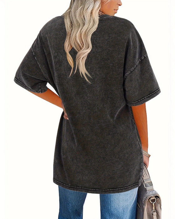 T-Shirt Luźny Krój Casual Krótki Rękaw