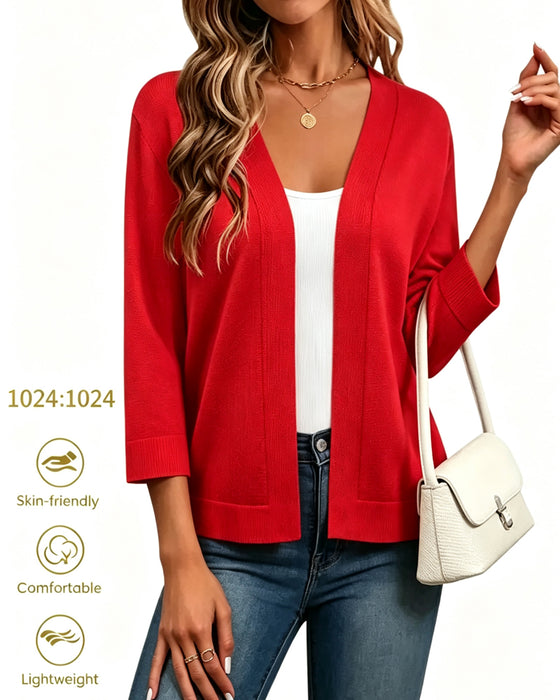 Cardigan Długość Do Łokcia Rękaw Otwarty Przód Dzianinowy