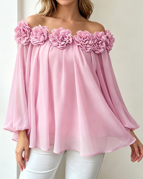 Top Off-Shoulder Rozeta Rozkloszowany