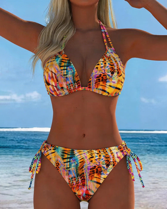Bikini Kolorowy Lampart Nadruk Halterneck