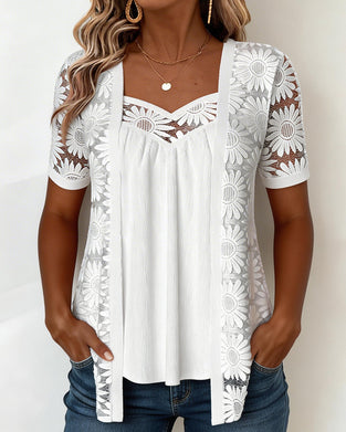 Bluzka Sztuczna Warstwowa Stokrotka Koronka Patchwork