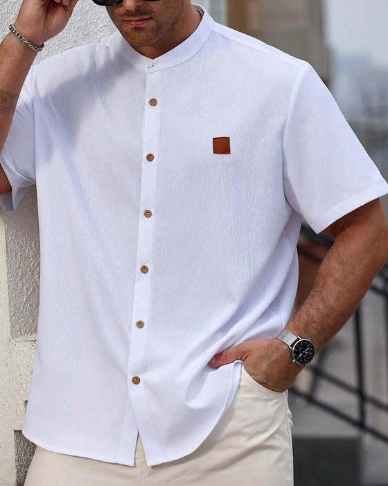 Koszula Teksturowana Stójka Krótki Rękaw