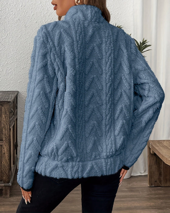 Bluza Z Klapami Zipper Przód Welurowy