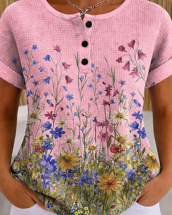 Top Henley Dziki Kwiat Daisy Wafel