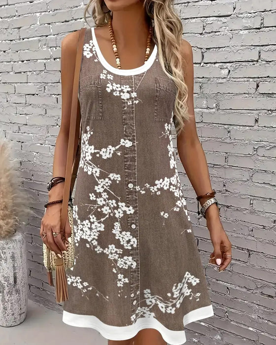 Sukienka Casual Bez Rękawów Wzór Kamizelka