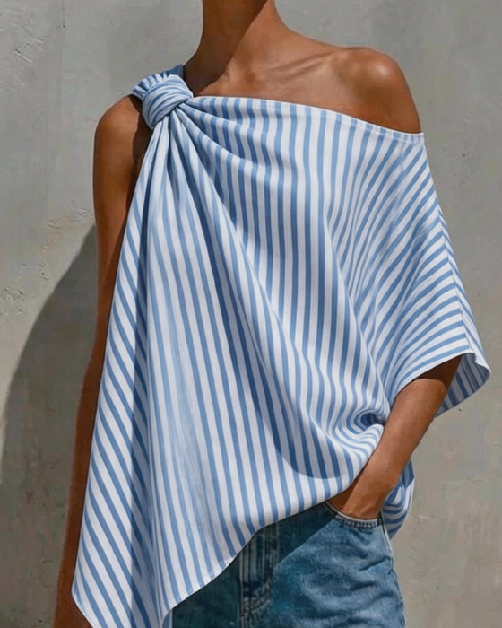 Bluza W Paski Luźny Asymetryczny Projekt