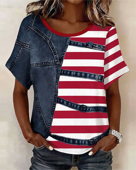 T-Shirt Pasek Patchwork Wzór