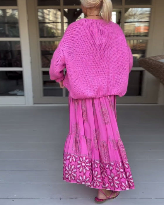 Kardigan z długim rękawem w jednolitym kolorze