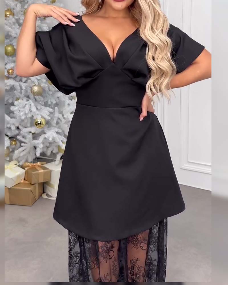 Komplet Głęboki V Dekolt Modna Lotos Koronka Spódnica