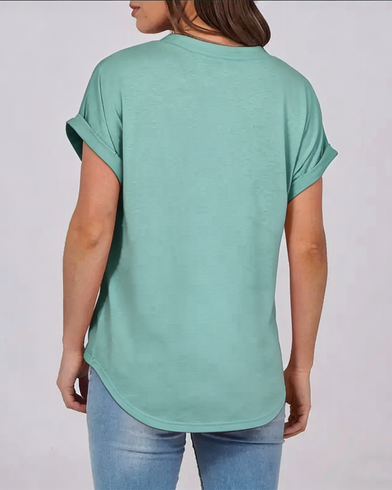 T-Shirt Jednokolorowy Dekolt W Serek Krótki Rękaw
