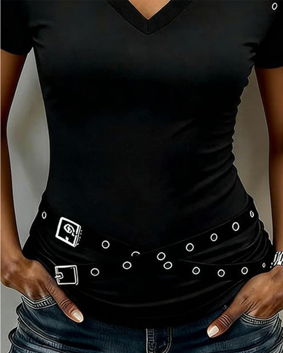 T-Shirt Krzyż Pasek Wyrzynany Slim Krój