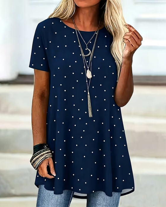 Bluzka Polka Dot A-Linia Krótki Rękaw