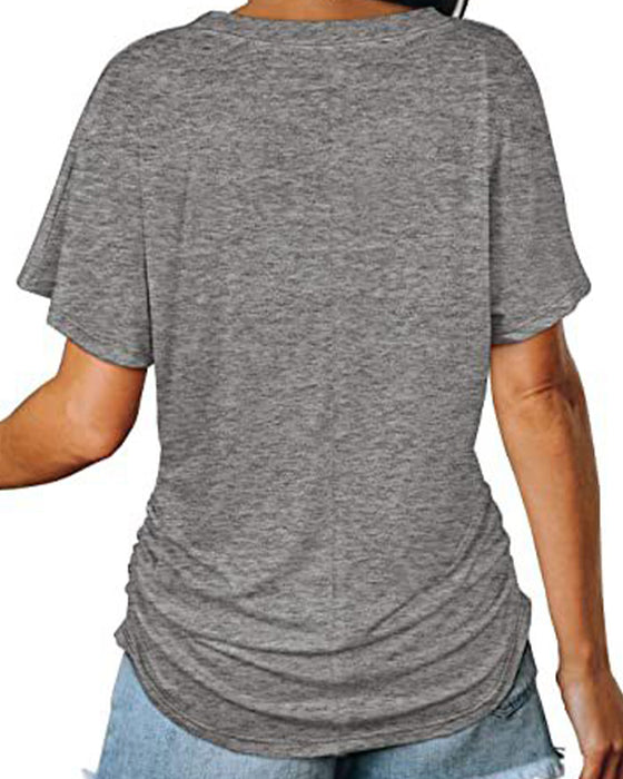 T-Shirt Plisowany Jednokolorowy Dekolt W Serek