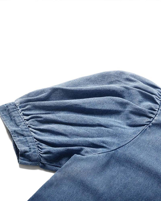 Koszula Zatrzask Denim Rękaw Latarnia Luźna