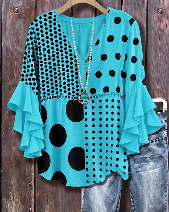 Bluzka Mieszana Kropka Patchwork Ruffle