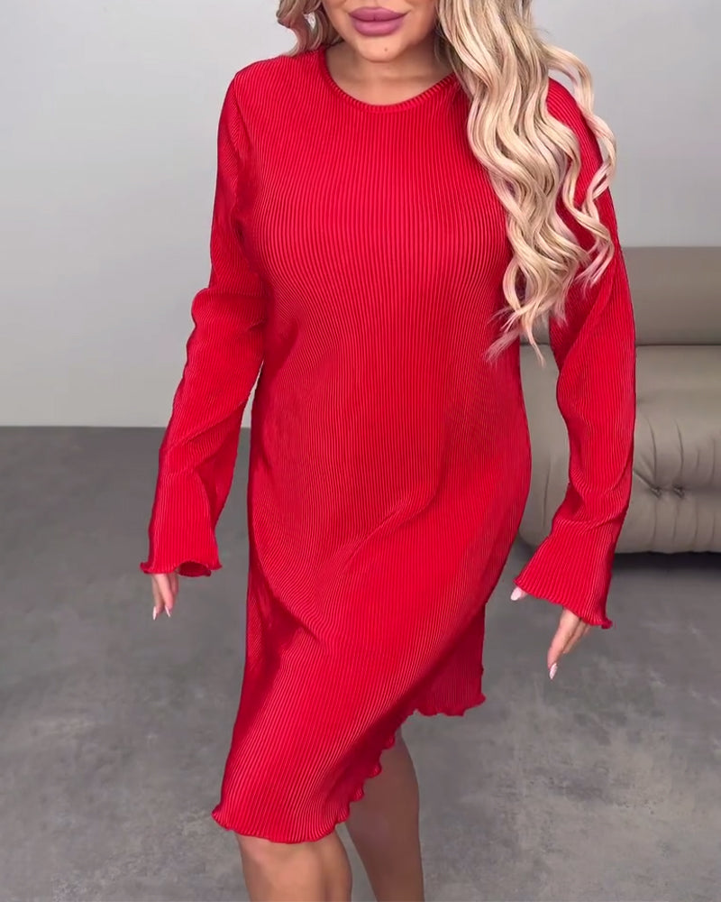 Sukienka casualowa w jednolitym kolorze, do kolan