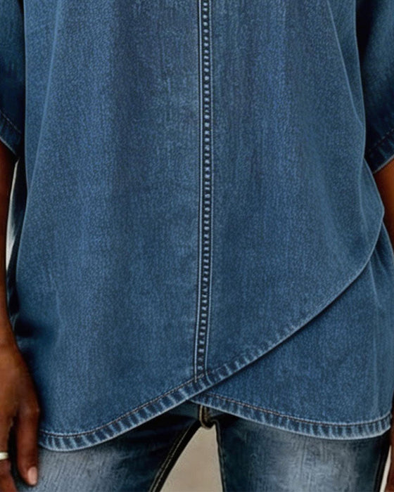 Top V-Dekolt Swobodny Denim