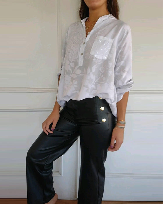 Elegancka koszula w jednolitym kolorze z kieszenią na guziki