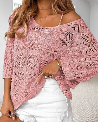 Sweter Ażurowy Rękaw 3/4