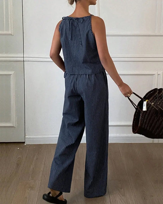 Zestaw W Paski Camisole Szerokie Nogi Spodnie