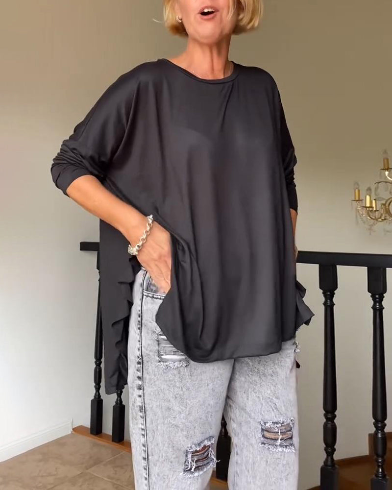 Bluzka w jednolitym kolorze z okrągłym dekoltem