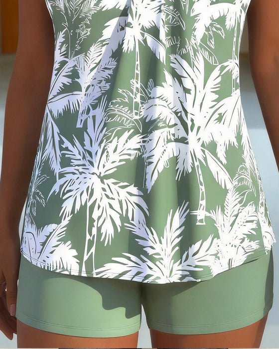 Tankini Botaniczny Wzór Top Na Ramiączkach Spodenki