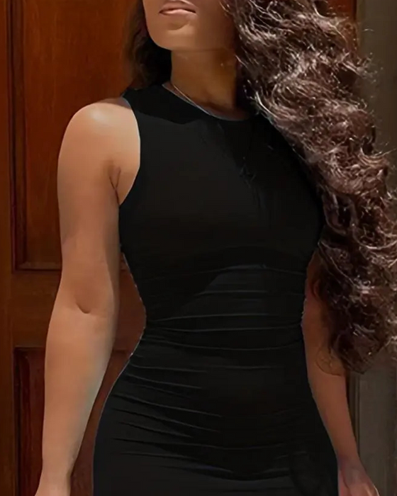 Sukienka Jednokolorowa Bez Rękawów Modna Bodycon