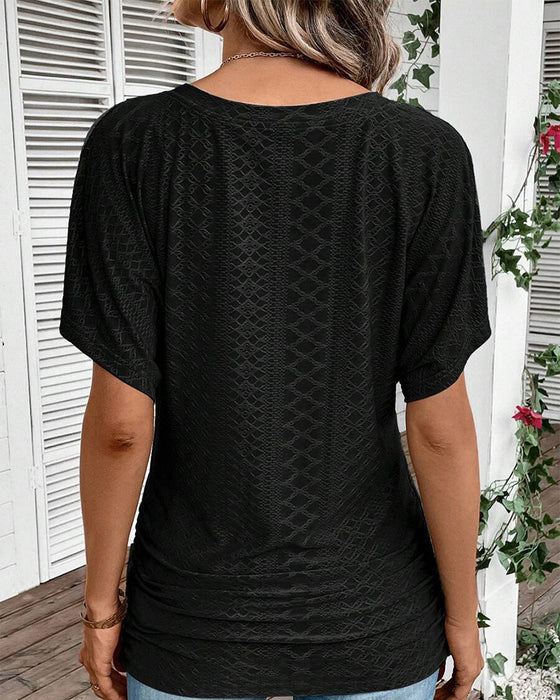 T-shirt Dekolt W Serek Jednokolorowy Casual