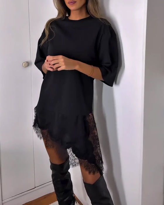 Sukienka Casual Krótki Rękaw Patchwork