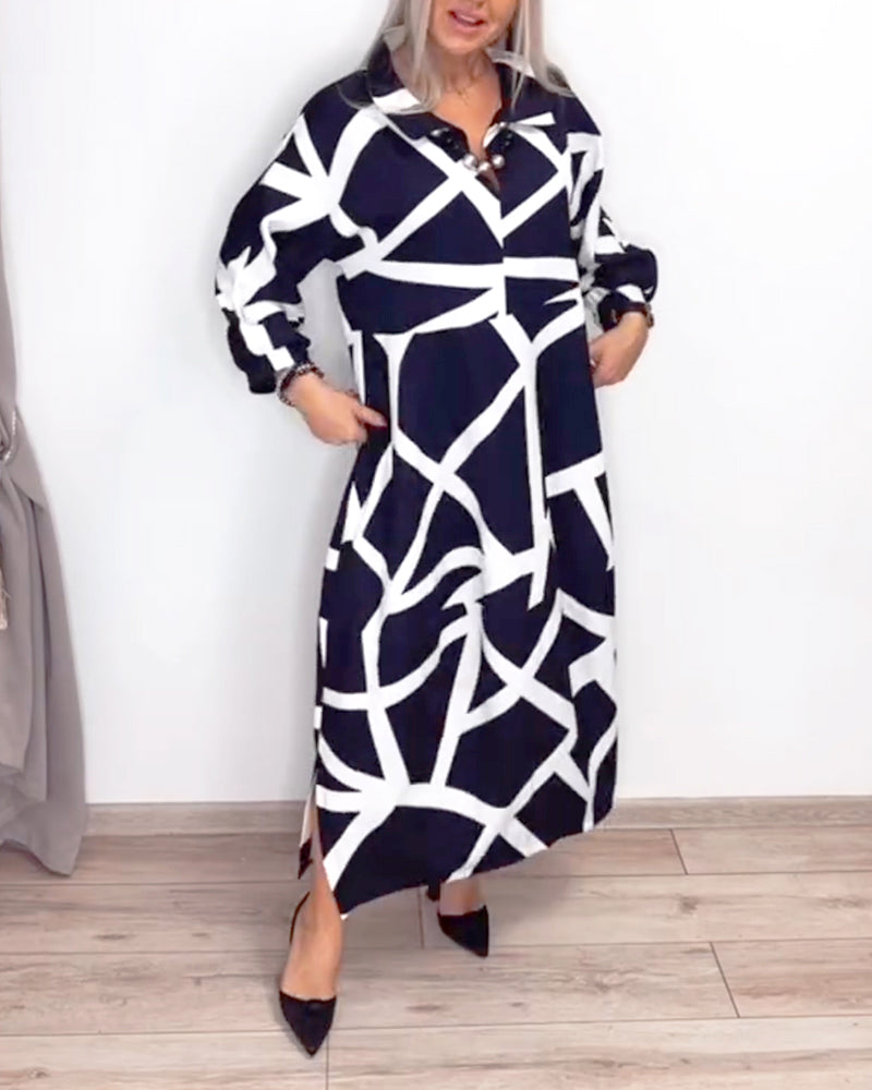 Sukienka Klapki Luźny Druk Geometryczny