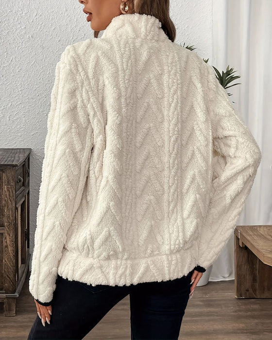 Bluza Z Klapami Zipper Przód Welurowy