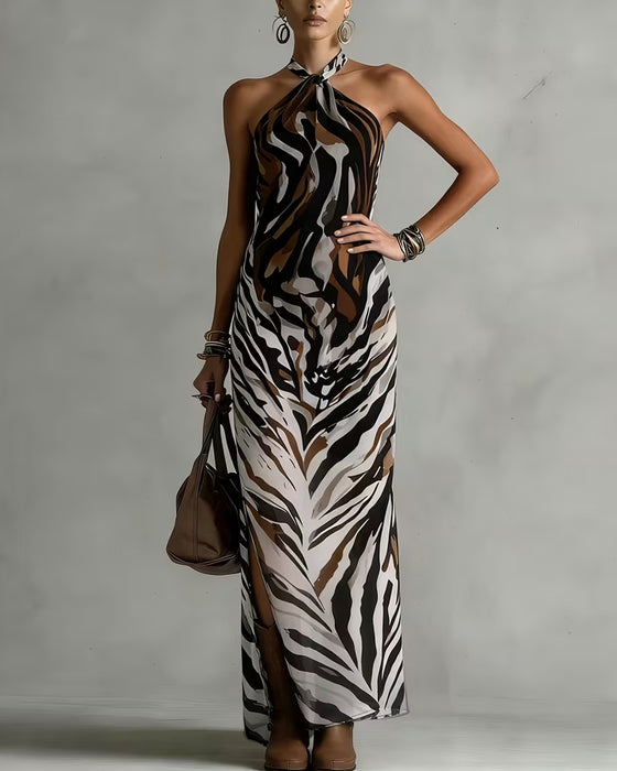 Sukienki Zebra Halter Rozcięcie Długi