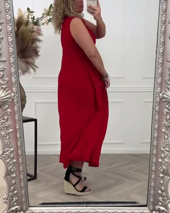 Elegancka sukienka bez rękawów w jednolitym kolorze