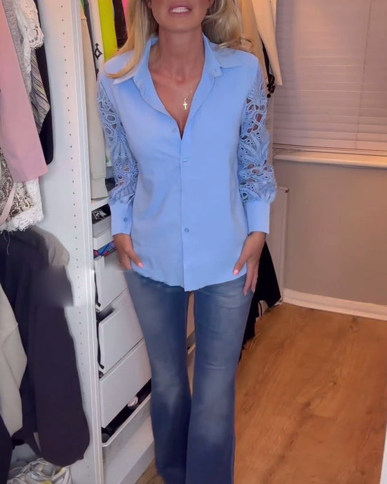 Koszula w jednolitym kolorze z koronkowymi rękawami