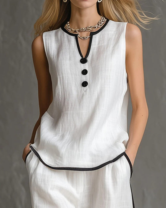 Set Bez Rękawów Czarny Wykończenie Blok Kolorów